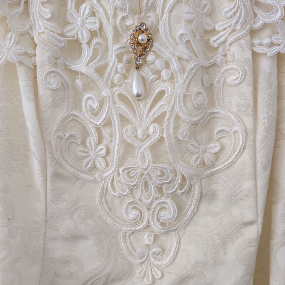 Vintage 80s Scott McClintock Jacquard Lace CORSET GOWN Boned Baroque Bridal 8 - Picture 4 of 16